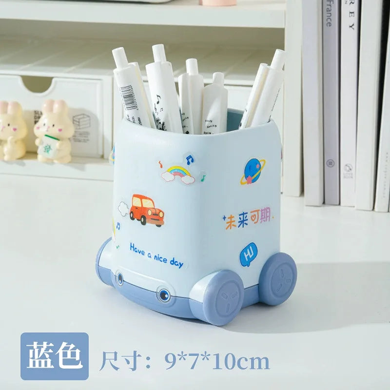 Car-Shaped Pen Holder for Desk - Large Capacity, Decorative Organizer - Blue