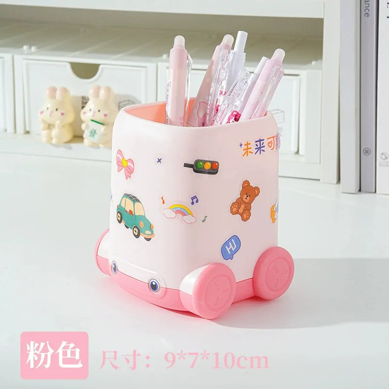 Car-Shaped Pen Holder for Desk - Large Capacity, Decorative Organizer - Pink