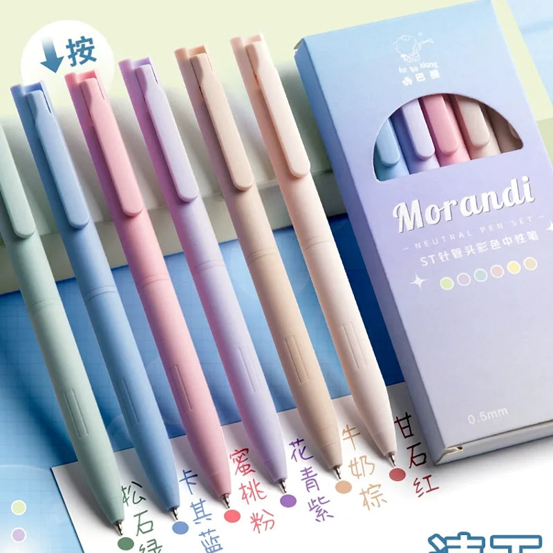 Gel Pen Push-Type Morandi Coloful Japanese Style - Set of 6 - Morandi