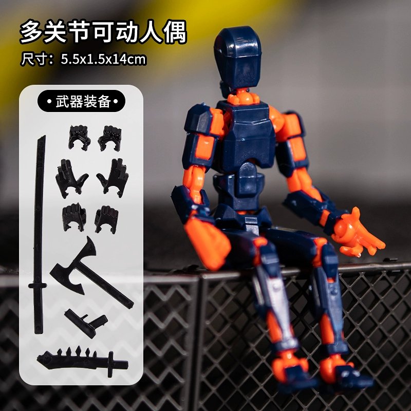 Movable Action Stick Figure with Multi-Joints (Self-Assemble Kit) - Orange Black