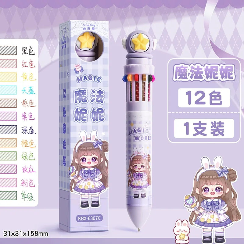 Multicolor Colorful Ballpoint Pen 12 Colors Press Click - Single Pen - Magic World