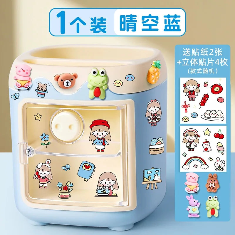 Pen Holder - Kawaii Stickers & Patches Set - Blue