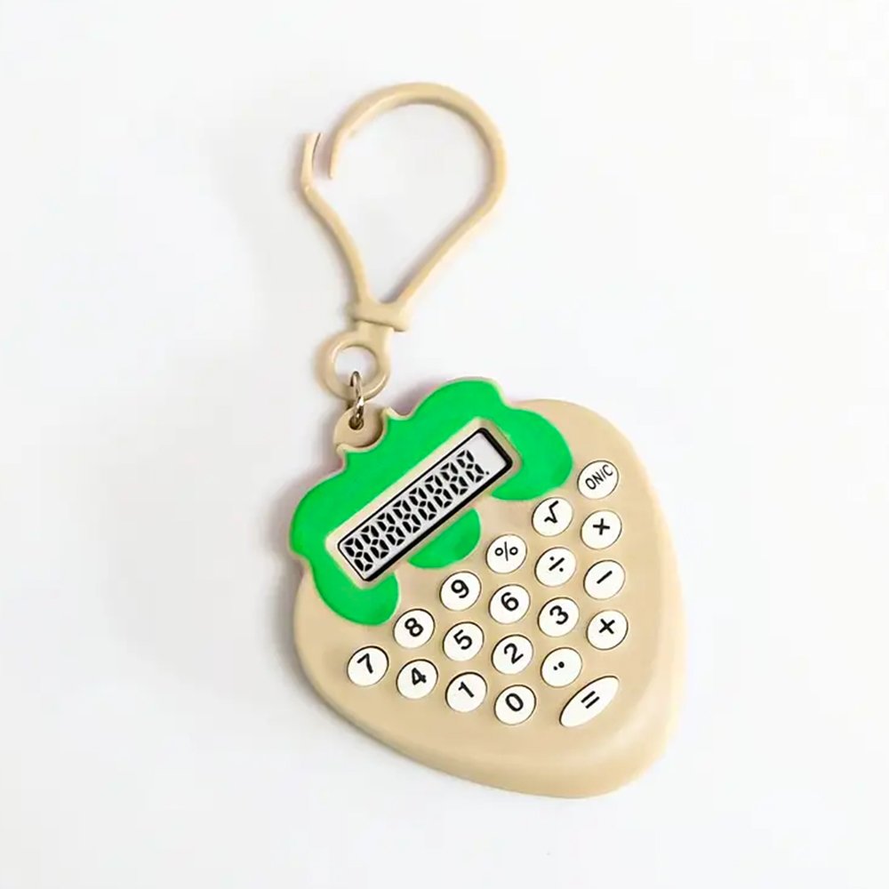 Mini Strawberry Calculator Keychain – Cute &amp; Portable Pocket Calculator - Beige