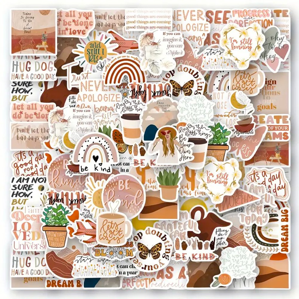 50PCS Boho Inspirational Stickers – Motivational Vinyl Decals for Notebooks, Cups & DIY Crafts
