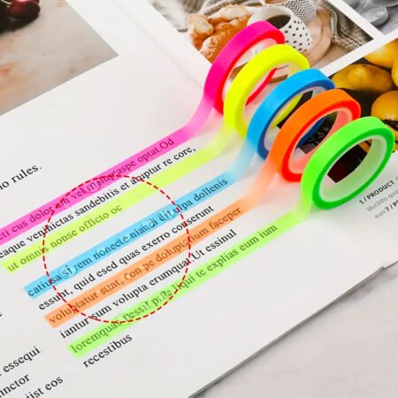 5 Rolls of Highlighter Tape – Removable Fluorescent Label Stickers for Reading & Marking