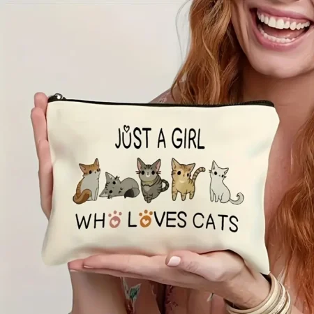 Cute Cat Makeup Bag - Zippered Travel Cosmetic Pouch