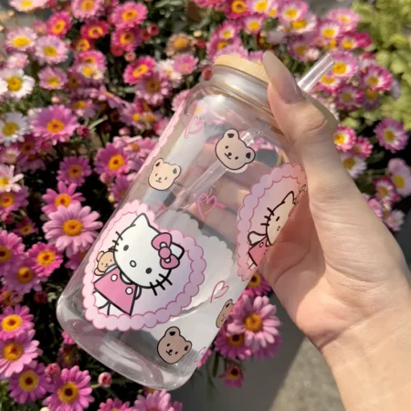 Hello Kitty Water Bottle - 16oz Reusable Cup with Straw