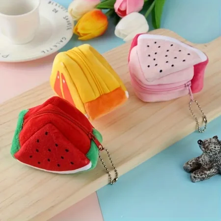 Plush Fruit Coin Purse – Triangle Cartoon Pouch for Coins & Keys