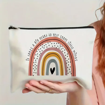 Rainbow Canvas Cosmetic Bag – Inspirational Zipper Pouch
