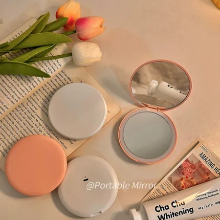 Portable LED Folding Makeup Mirror White Rechargeable & Magnified
